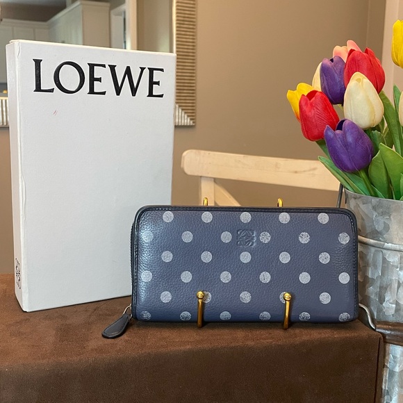 Loewe Handbags - Loewe blue and white polka dot zip around wallet *WITH BOX*
